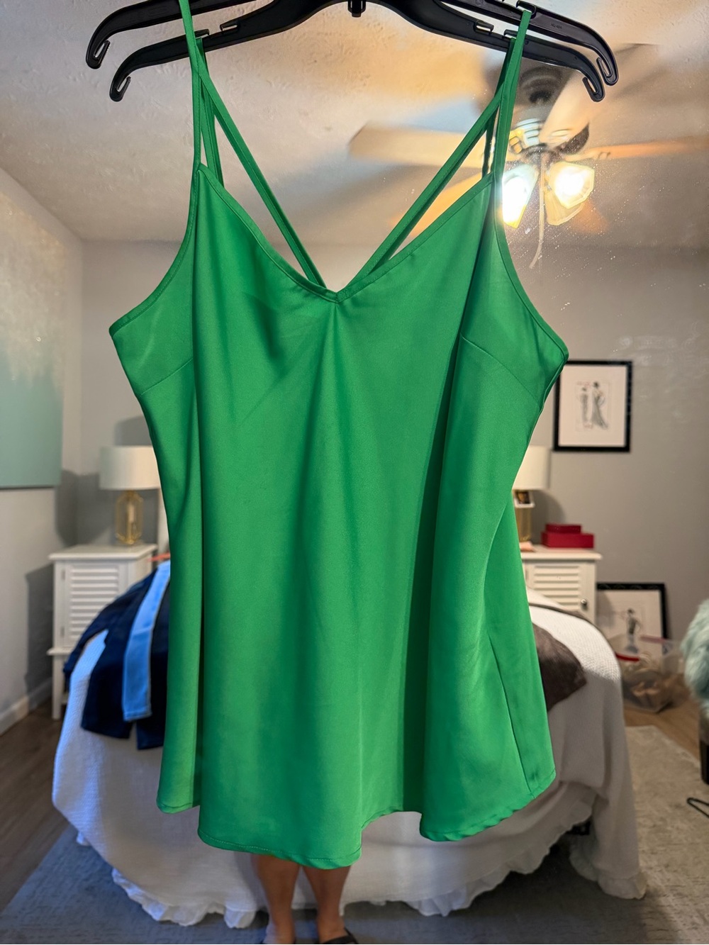 DKNY Bright Green Double-Strap V-Neck Camisole